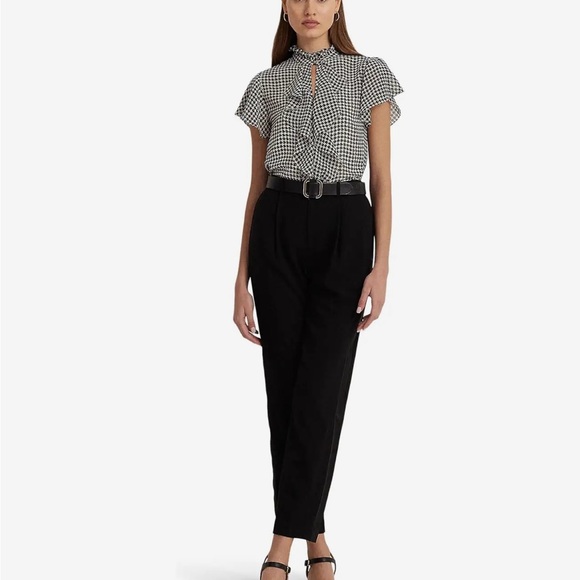 LAUREN Ralph Lauren  Houndstooth Ruffle-Trim Chiffon Blouse/size XL/nwt - Picture 4 of 4